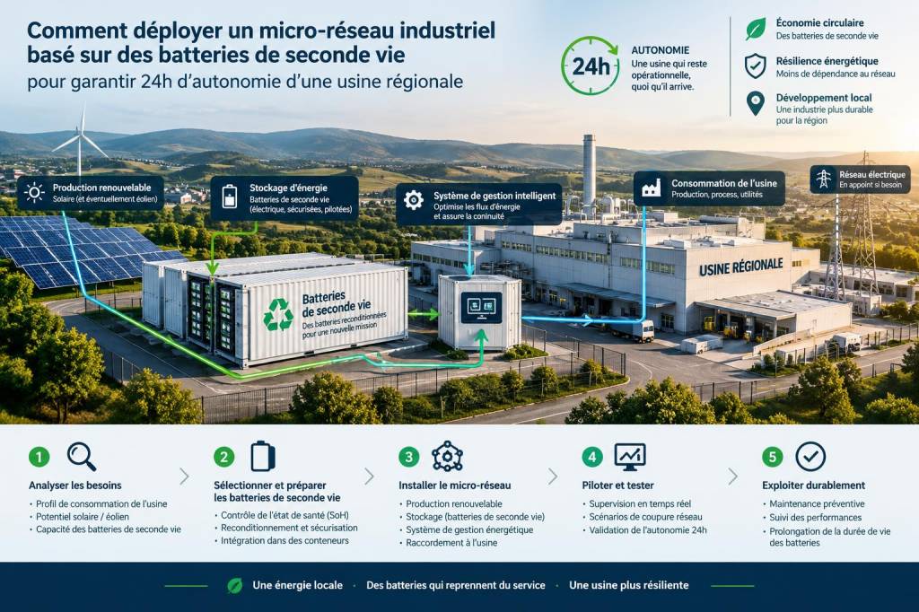 Comment déployer un micro‑réseau industriel basé sur des batteries de seconde vie pour garantir 24h d'autonomie d'une usine régionale